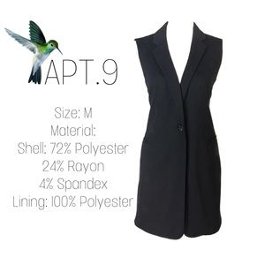 Long Sleeveless Vest Blazer Black